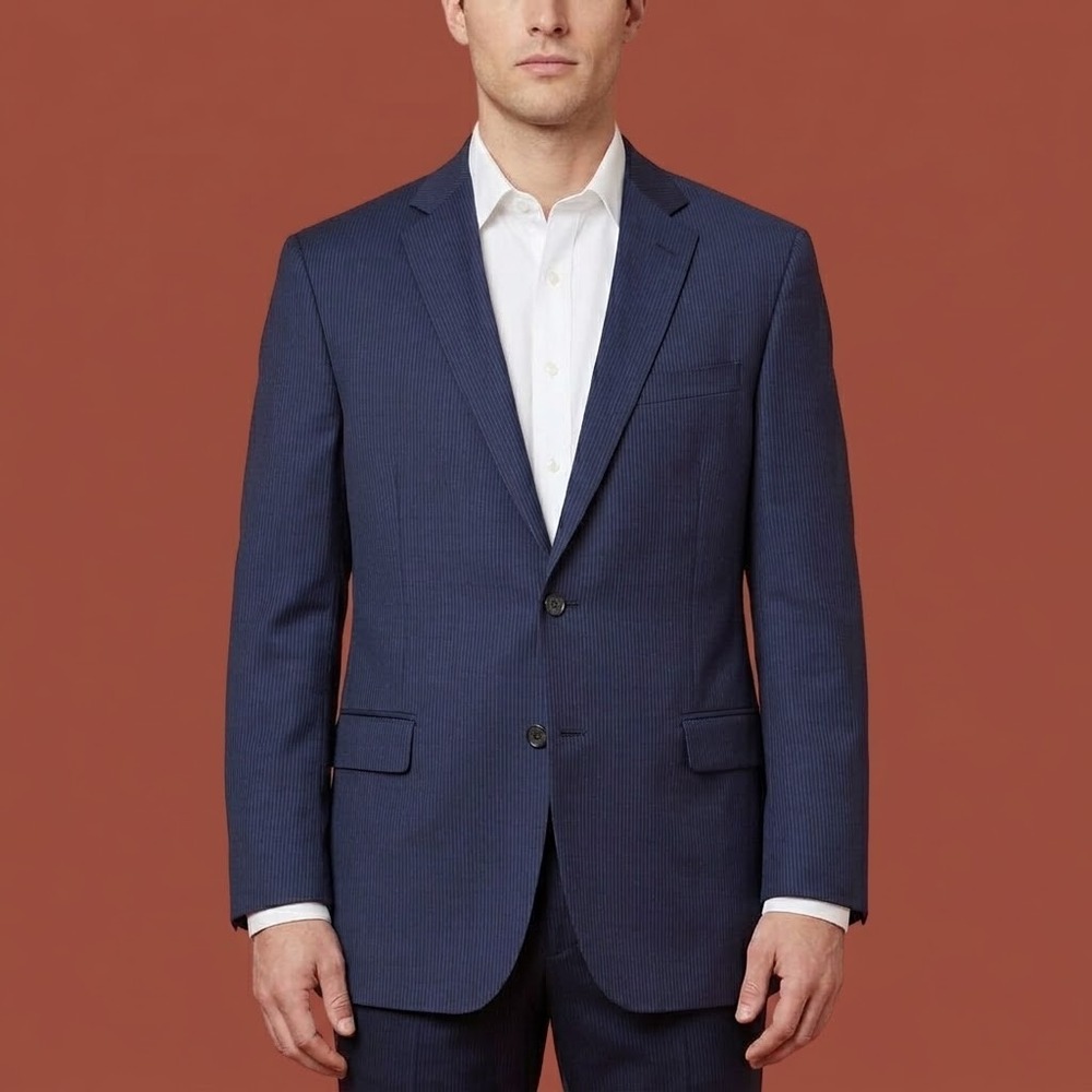 Brooks Brothers 346 Fitzgerald Suit Jacket Mens 43R Blue Pinstripe Wool EUC